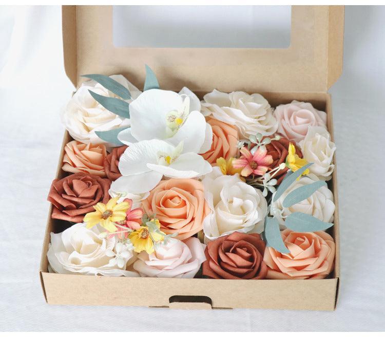 Simulated white orange rose silk fabric aircraft box DIY interior decoration - Uflower