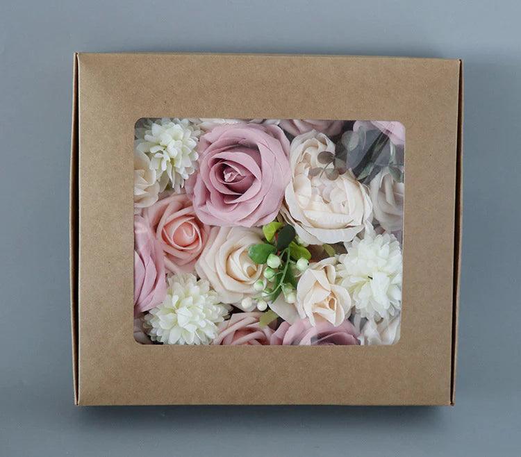 Simulated pink and white rose berry silk fabric aircraft box DIY interior decoration - Uflower