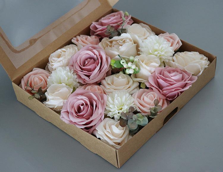 Simulated pink and white rose berry silk fabric aircraft box DIY interior decoration - Uflower