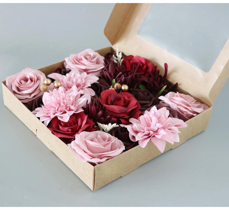 Simulated red and pink mixed rose silk fabric aircraft box DIY interior decoration - Uflower
