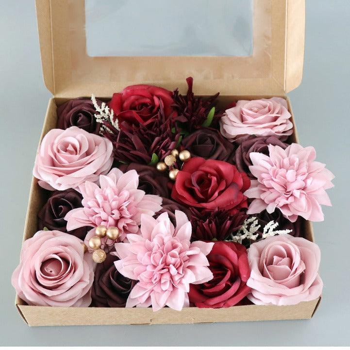 Simulated red and pink mixed rose silk fabric aircraft box DIY interior decoration - Uflower