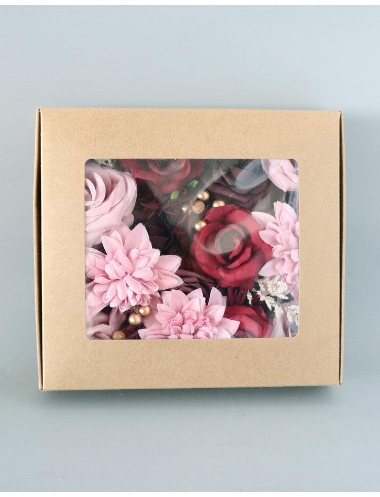 Simulated red and pink mixed rose silk fabric aircraft box DIY interior decoration - Uflower