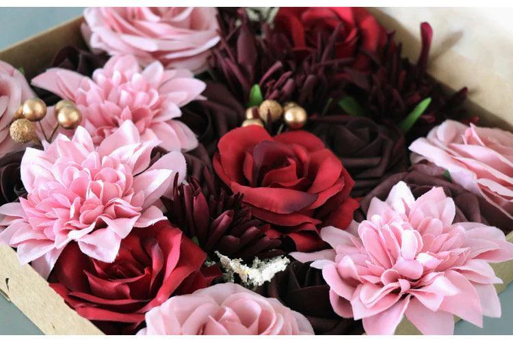 Simulated red and pink mixed rose silk fabric aircraft box DIY interior decoration - Uflower