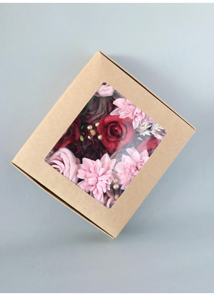 Simulated red and pink mixed rose silk fabric aircraft box DIY interior decoration - Uflower