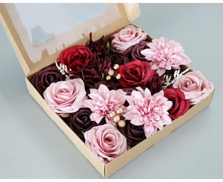 Simulated red and pink mixed rose silk fabric aircraft box DIY interior decoration - Uflower