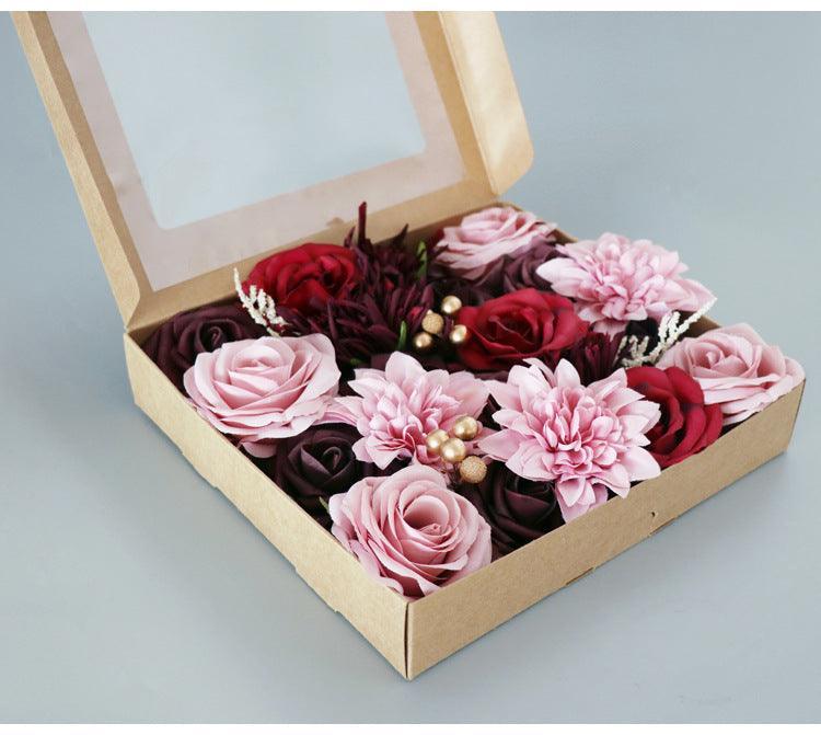 Simulated red and pink mixed rose silk fabric aircraft box DIY interior decoration - Uflower