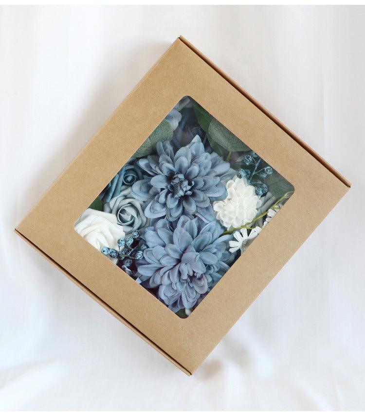 Simulated mixed blue dahlia rose silk fabric aircraft box DIY interior decoration - Uflower