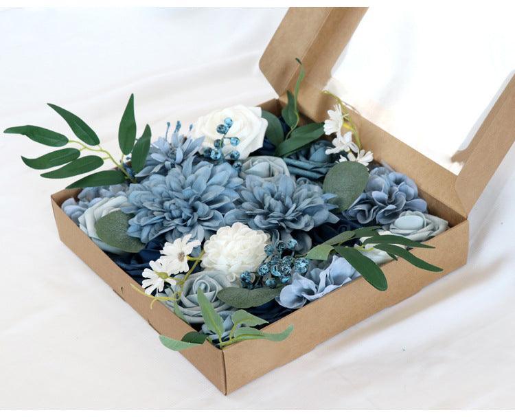 Simulated mixed blue dahlia rose silk fabric aircraft box DIY interior decoration - Uflower