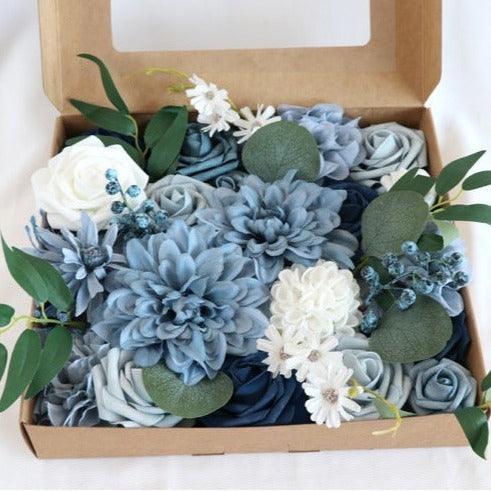 Simulated mixed blue dahlia rose silk fabric aircraft box DIY interior decoration - Uflower