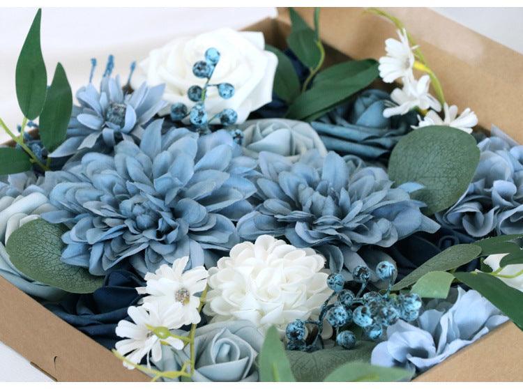 Simulated mixed blue dahlia rose silk fabric aircraft box DIY interior decoration - Uflower
