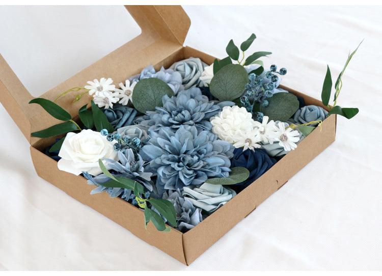 Simulated mixed blue dahlia rose silk fabric aircraft box DIY interior decoration - Uflower