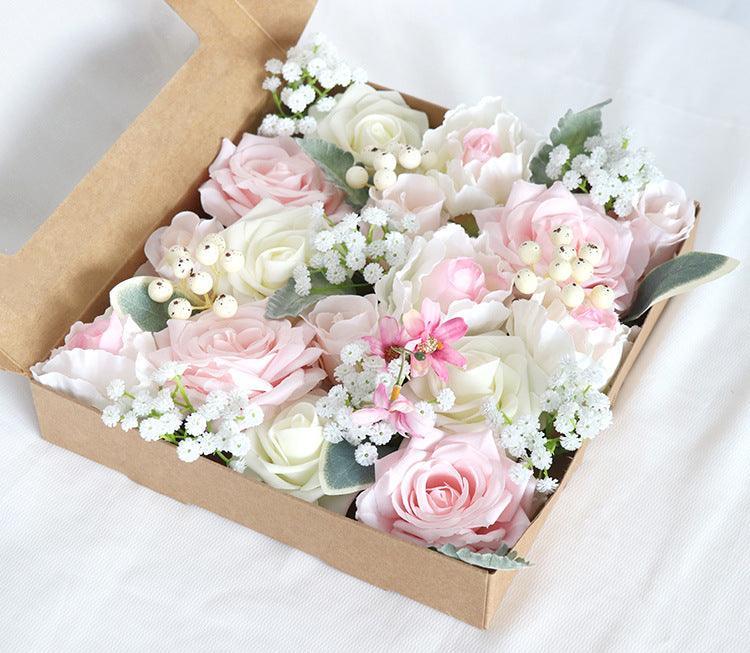 Simulated pink white rose sky filled silk fabric aircraft box DIY interior decoration - Uflower