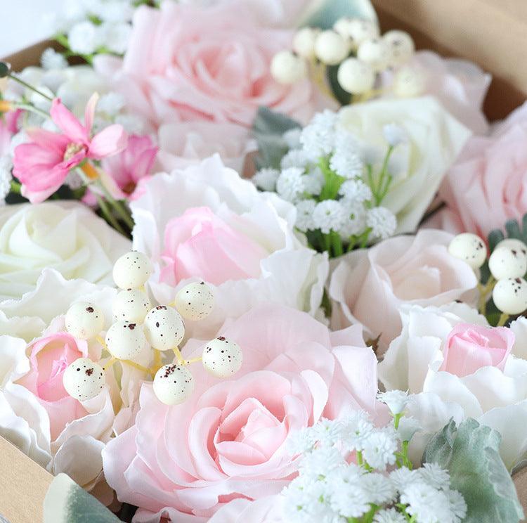 Simulated pink white rose sky filled silk fabric aircraft box DIY interior decoration - Uflower