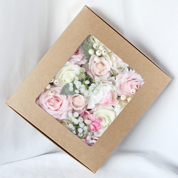 Simulated pink white rose sky filled silk fabric aircraft box DIY interior decoration - Uflower