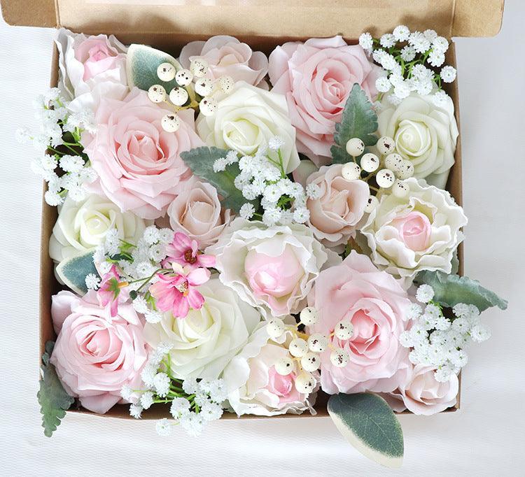 Simulated pink white rose sky filled silk fabric aircraft box DIY interior decoration - Uflower