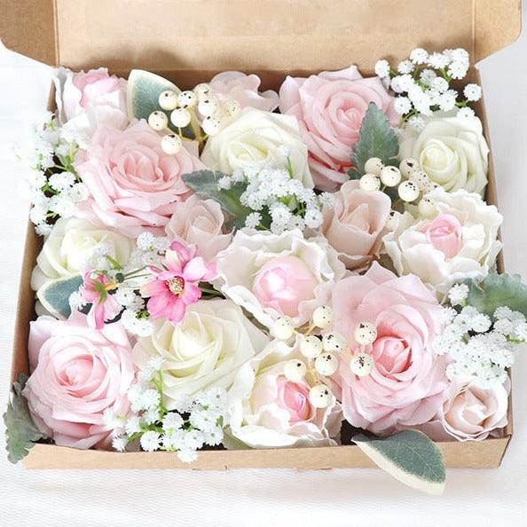 Simulated pink white rose sky filled silk fabric aircraft box DIY interior decoration - Uflower