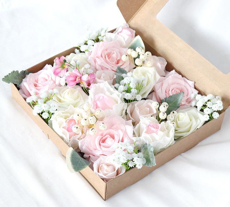 Simulated pink white rose sky filled silk fabric aircraft box DIY interior decoration - Uflower
