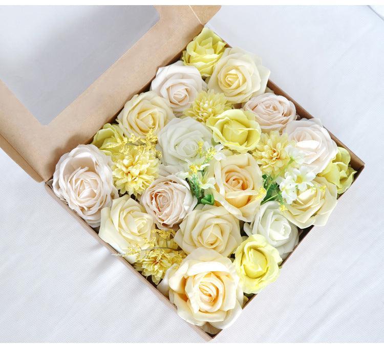 Simulated light yellow rose silk flower airplane box DIY interior decoration - Uflower