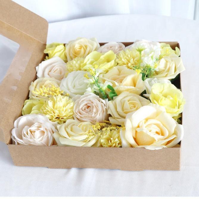 Simulated light yellow rose silk flower airplane box DIY interior decoration - Uflower