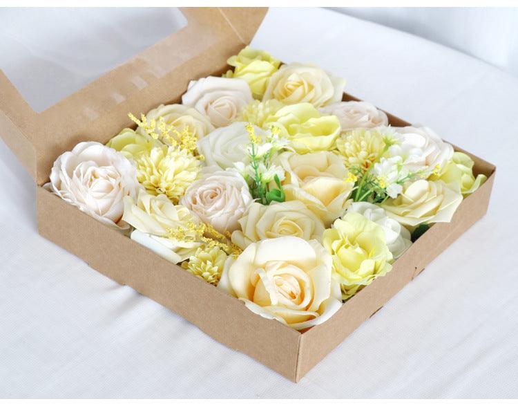 Simulated light yellow rose silk flower airplane box DIY interior decoration - Uflower