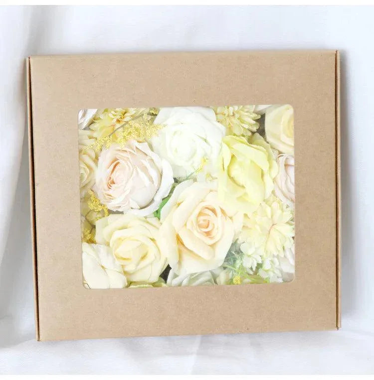 Simulated light yellow rose silk flower airplane box DIY interior decoration - Uflower