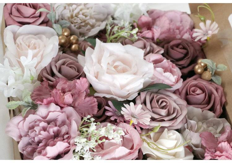 Simulated Pink Purple Rose Peony Silk Fabric Aircraft Box DIY Interior Decoration - Uflower