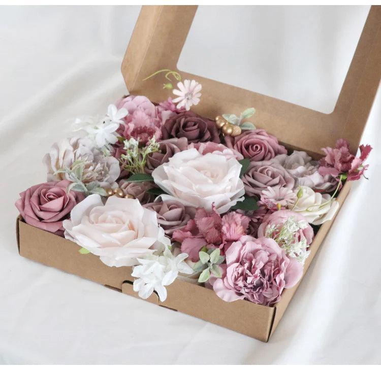 Simulated Pink Purple Rose Peony Silk Fabric Aircraft Box DIY Interior Decoration - Uflower
