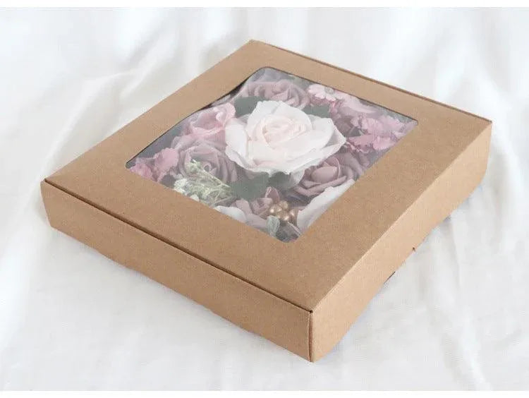 Simulated Pink Purple Rose Peony Silk Fabric Aircraft Box DIY Interior Decoration - Uflower