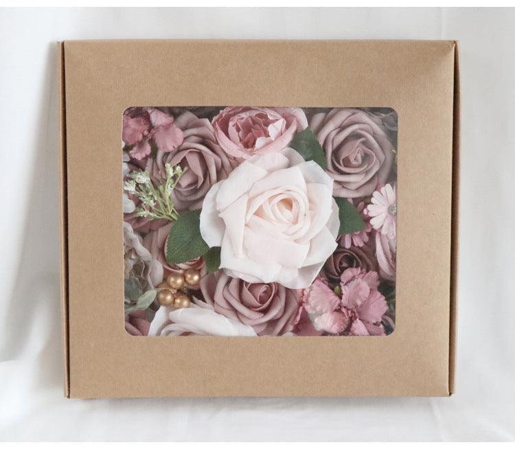 Simulated Pink Purple Rose Peony Silk Fabric Aircraft Box DIY Interior Decoration - Uflower