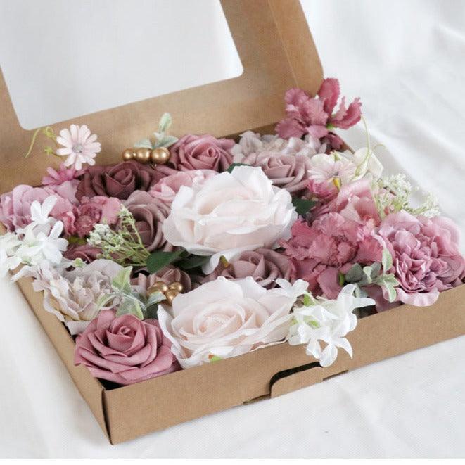 Simulated Pink Purple Rose Peony Silk Fabric Aircraft Box DIY Interior Decoration - Uflower
