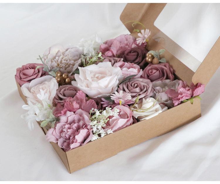 Simulated Pink Purple Rose Peony Silk Fabric Aircraft Box DIY Interior Decoration - Uflower