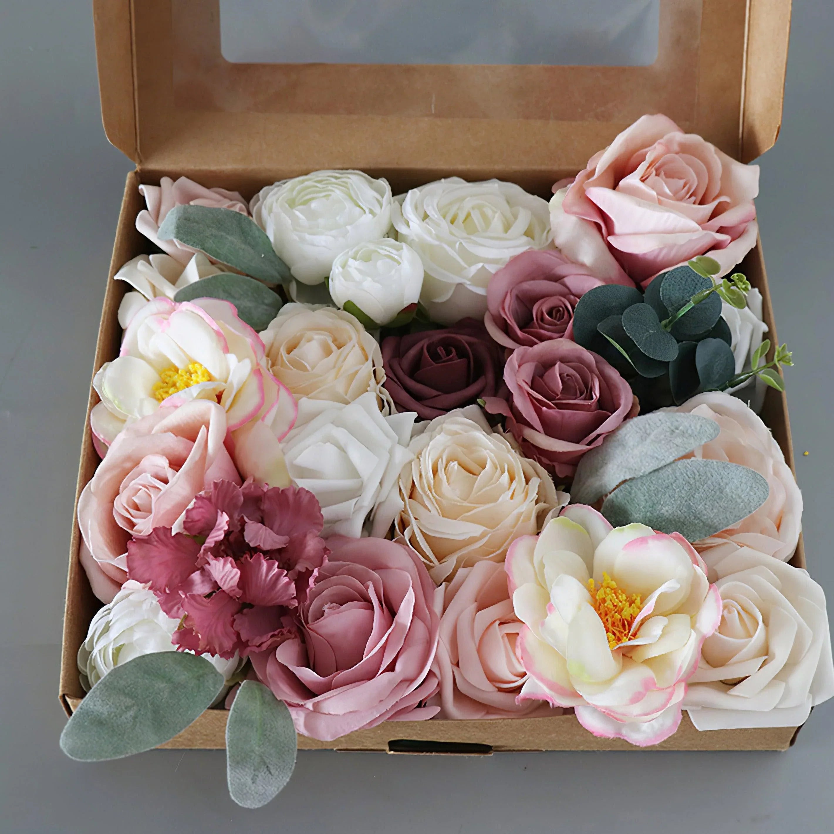 Simulated pink and white mixed rose silk fabric aircraft box DIY interior decoration - Uflower