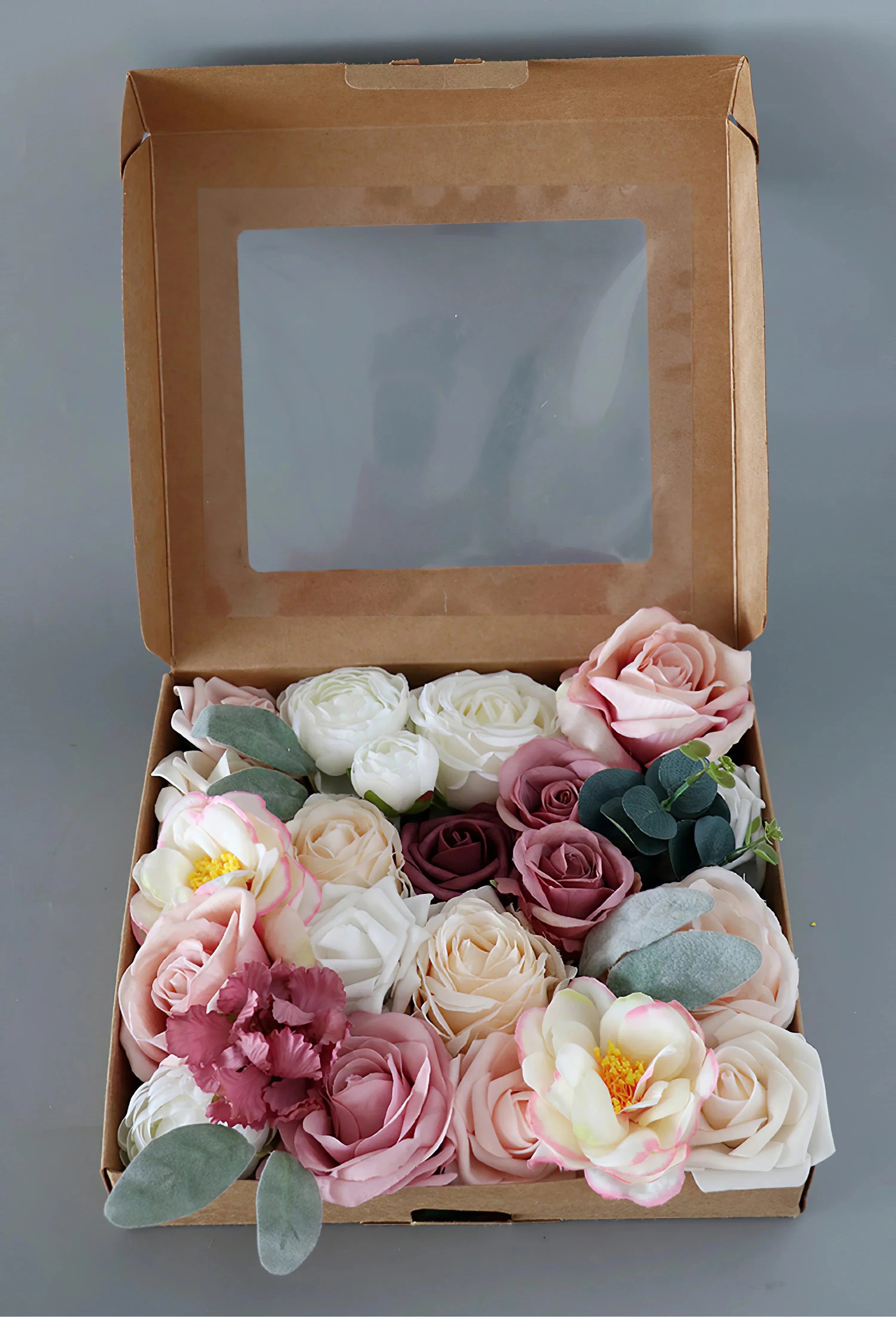 Simulated pink and white mixed rose silk fabric aircraft box DIY interior decoration - Uflower
