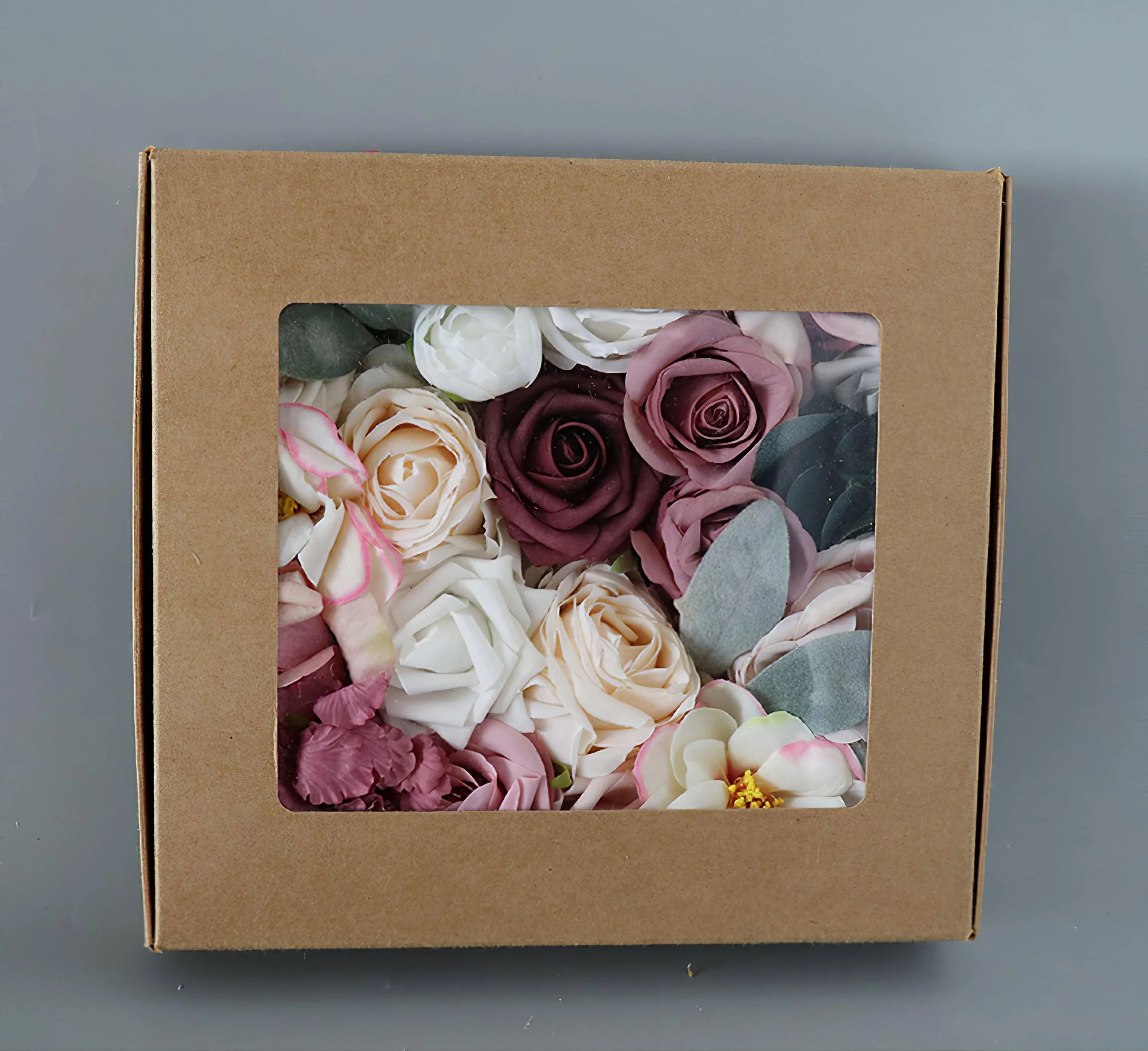 Simulated pink and white mixed rose silk fabric aircraft box DIY interior decoration - Uflower