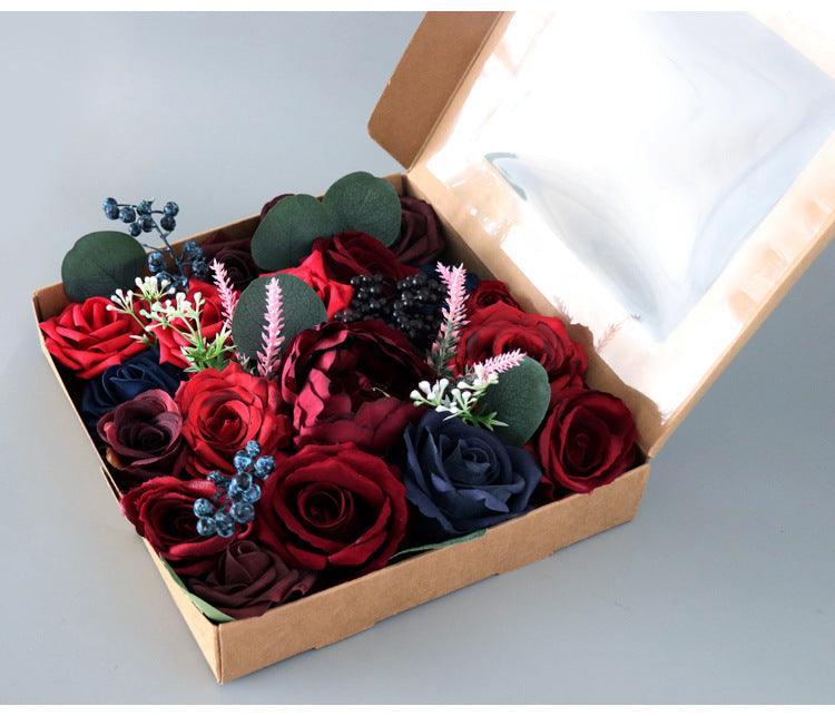 Simulated red mixed rose silk fabric aircraft box DIY interior decoration - Uflower