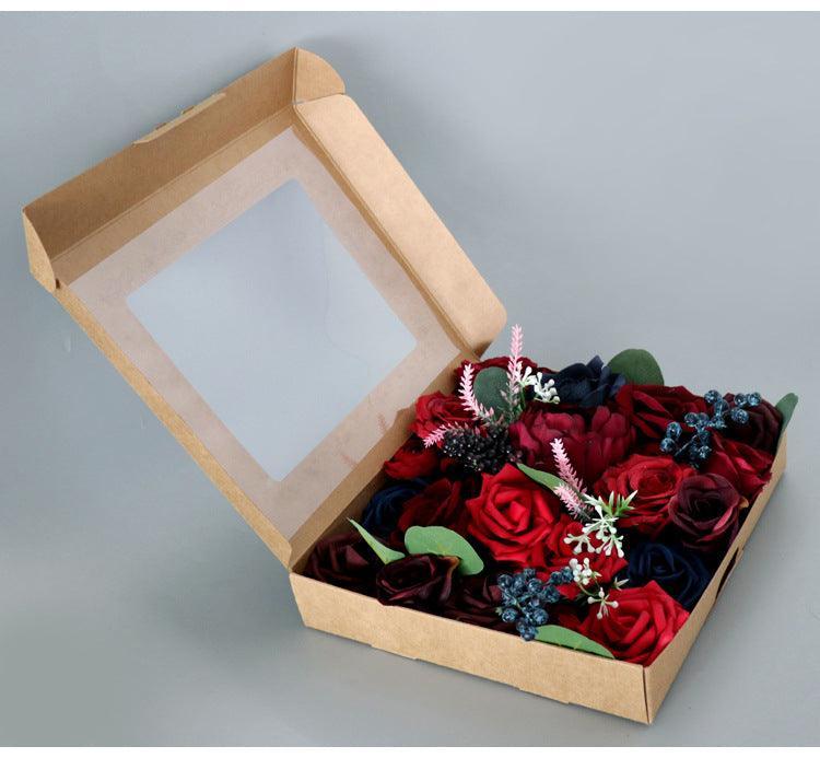 Simulated red mixed rose silk fabric aircraft box DIY interior decoration - Uflower