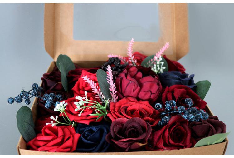 Simulated red mixed rose silk fabric aircraft box DIY interior decoration - Uflower