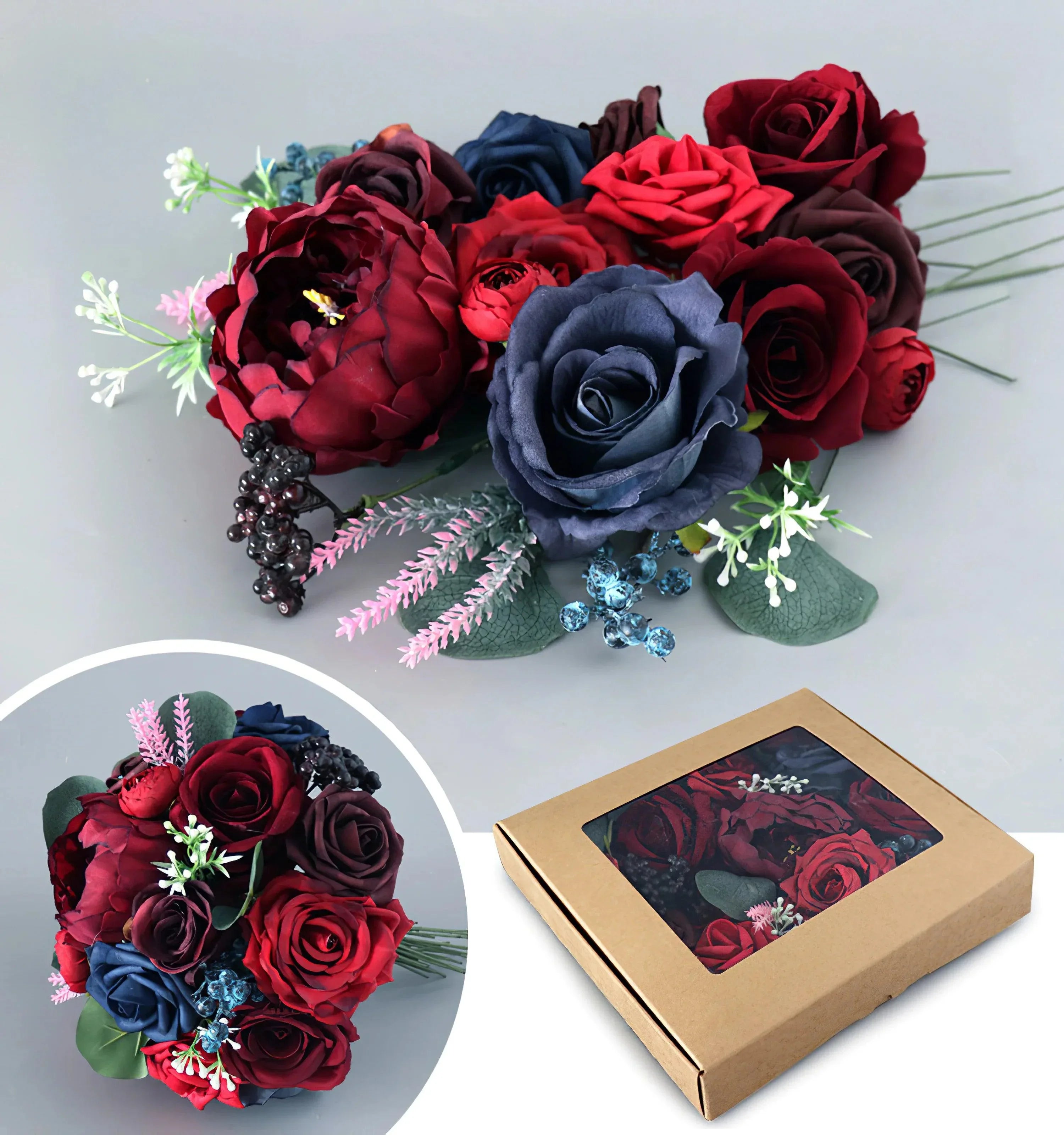 Simulated red mixed rose silk fabric aircraft box DIY interior decoration - Uflower
