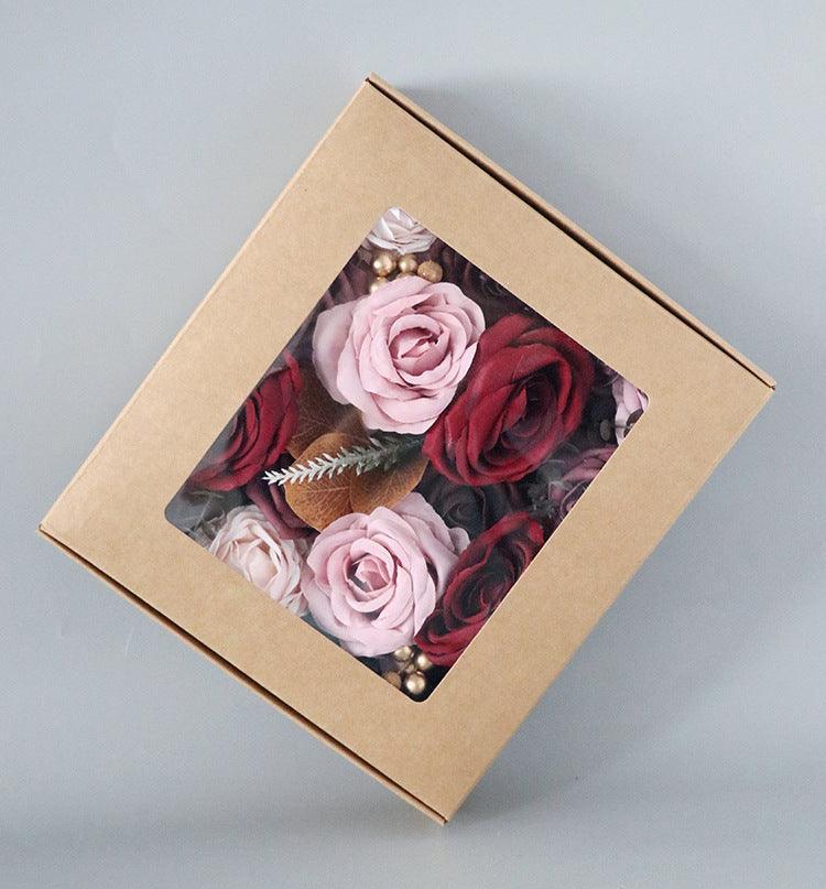 Simulated pink red mixed rose silk fabric aircraft box DIY interior decoration - Uflower