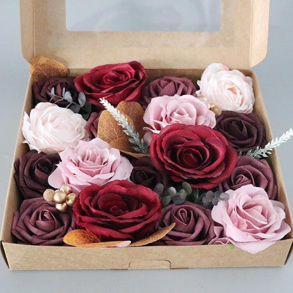 Simulated pink red mixed rose silk fabric aircraft box DIY interior decoration - Uflower