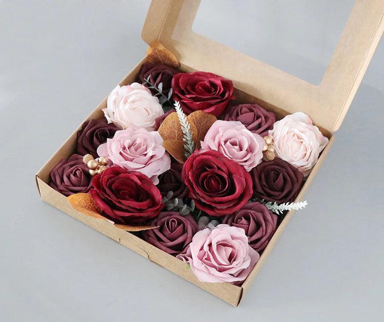 Simulated pink red mixed rose silk fabric aircraft box DIY interior decoration - Uflower
