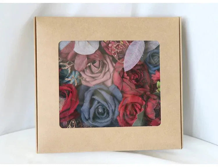 Simulated red and blue mixed rose silk fabric aircraft box DIY interior decoration - Uflower