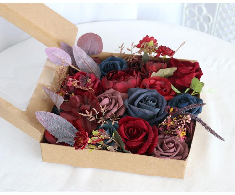 Simulated red and blue mixed rose silk fabric aircraft box DIY interior decoration - Uflower