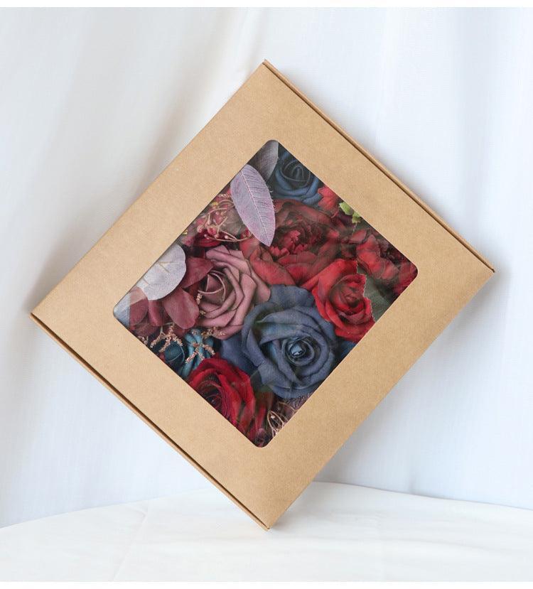 Simulated red and blue mixed rose silk fabric aircraft box DIY interior decoration - Uflower