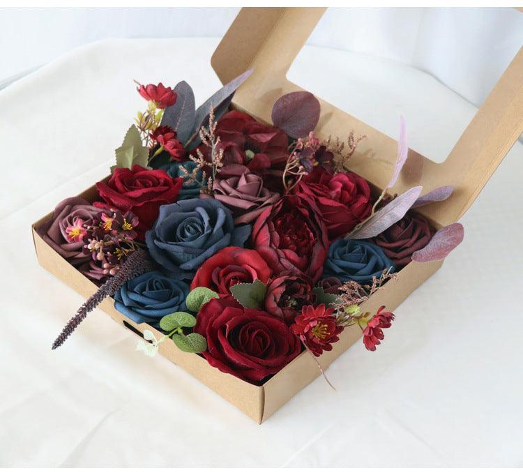 Simulated red and blue mixed rose silk fabric aircraft box DIY interior decoration - Uflower
