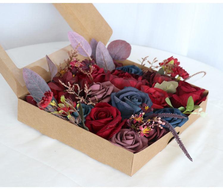 Simulated red and blue mixed rose silk fabric aircraft box DIY interior decoration - Uflower
