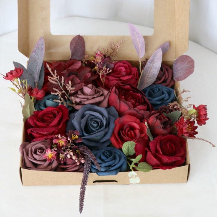 Simulated red and blue mixed rose silk fabric aircraft box DIY interior decoration - Uflower