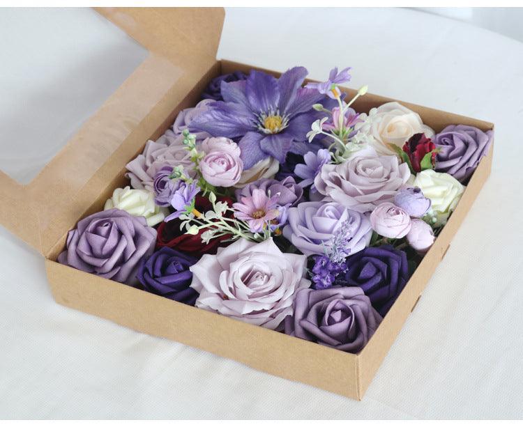 Simulated mixed purple rose silk fabric aircraft box DIY interior decoration - Uflower