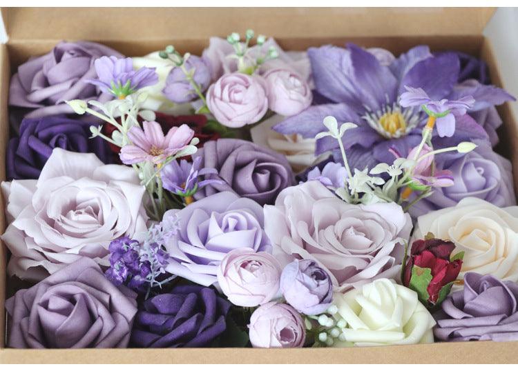 Simulated mixed purple rose silk fabric aircraft box DIY interior decoration - Uflower
