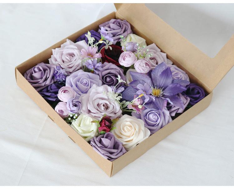 Simulated mixed purple rose silk fabric aircraft box DIY interior decoration - Uflower